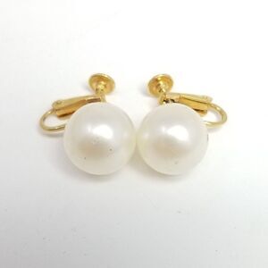 Vintage Richelieu Big Faux Pearl Clip On Earrings, Gold Tone, Retro Classic